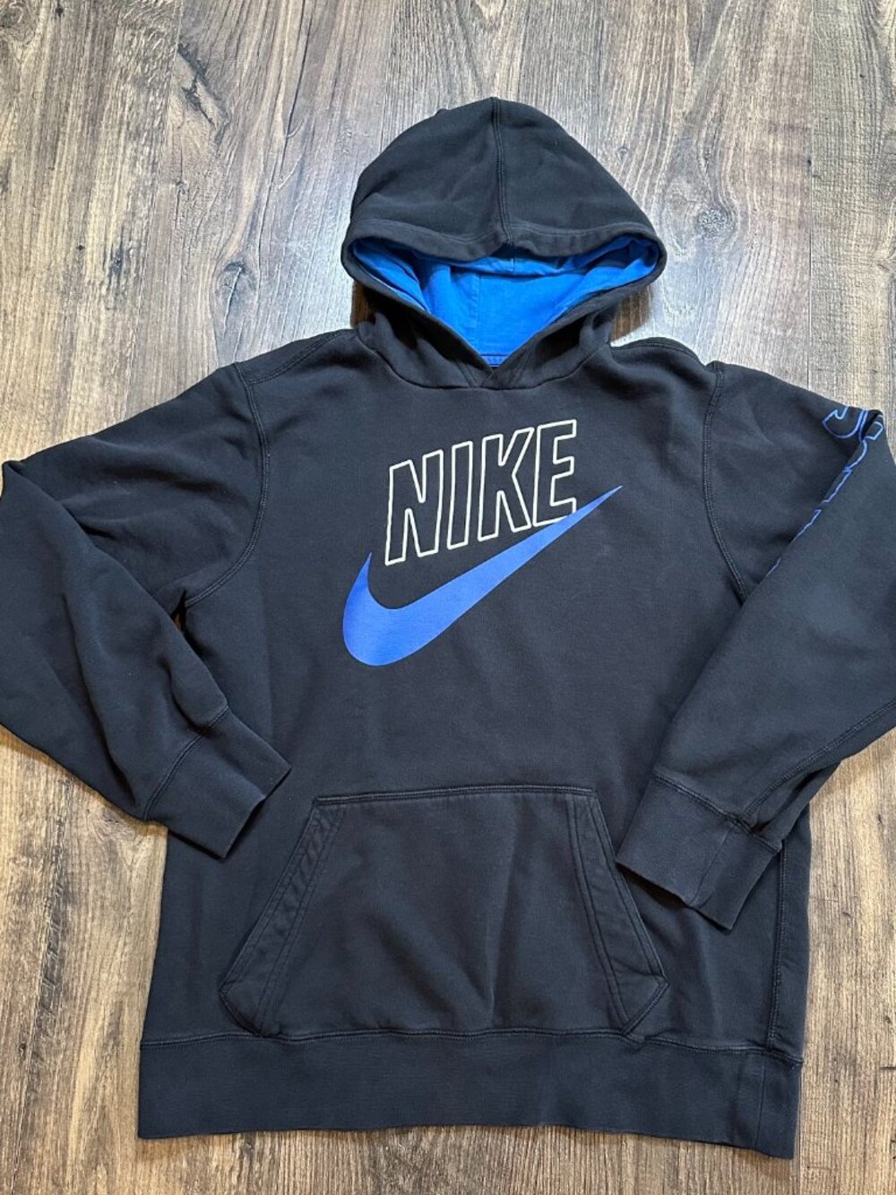 Kid's Nike Cotton Hoodie Youth, Black with Blue swoosh, size: XL 18-20